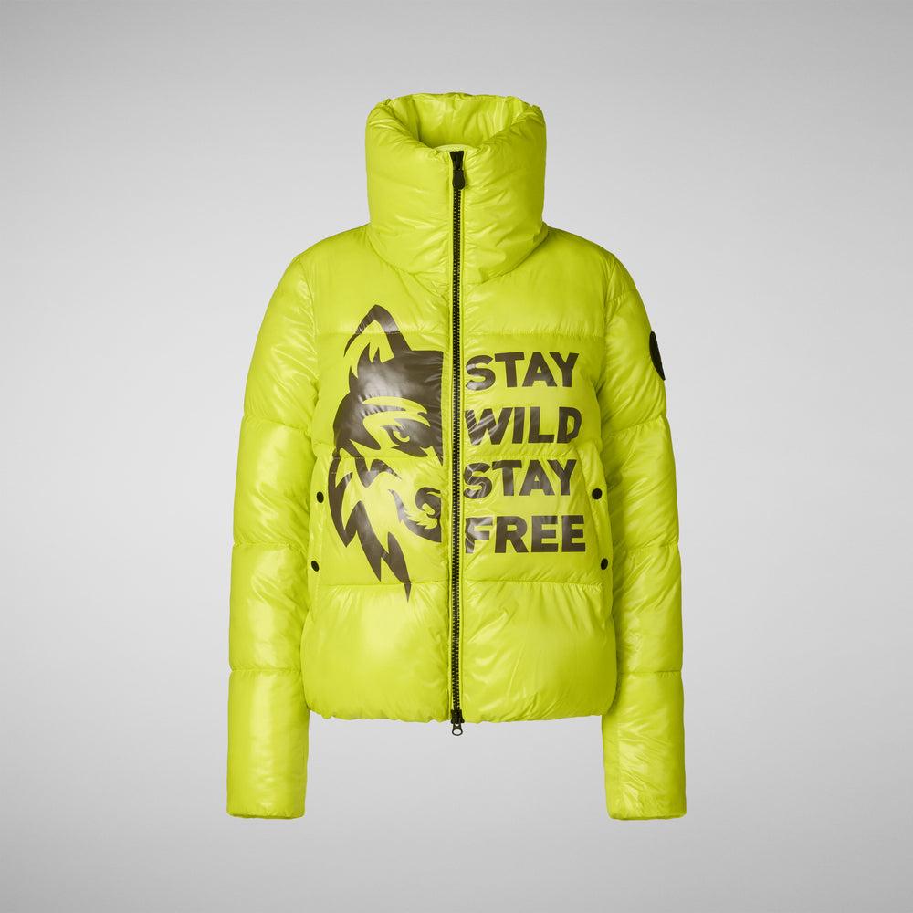 Save the duck GIACCA DONNA IVY VERDE LIME WOLF PRINT Negozio