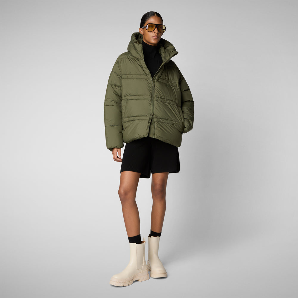 Save the duck PIUMINO ANIMAL FREE CON CAPPUCCIO DONNA KERI VERDE FORESTA Italia