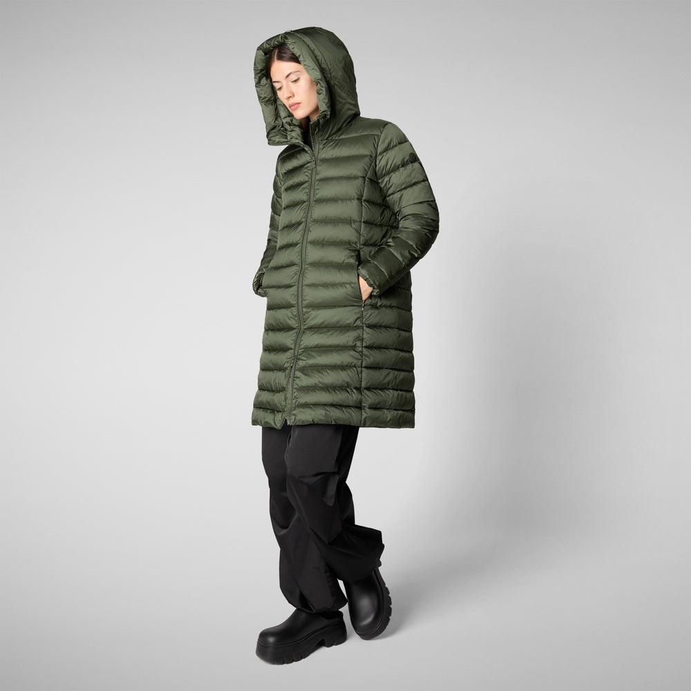 Save the duck PIUMINO ANIMAL FREE CON CAPPUCCIO DONNA SAFFRON VERDE TIMO In Linea