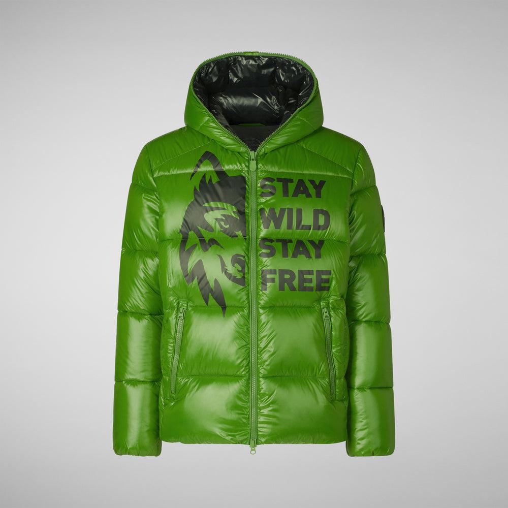 Save the duck PIUMINO ANIMAL FREE CON CAPPUCCIO UOMO EVANDER STAMPA SU SFONDO VERDE Convenienza