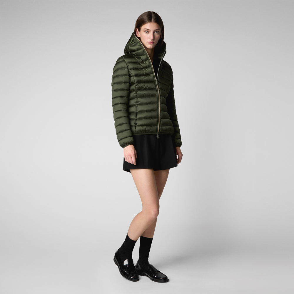 Save the duck PIUMINO ANIMAL FREE CON CAPPUCCIO DONNA ALEXIS VERDE BOSCO In Saldo