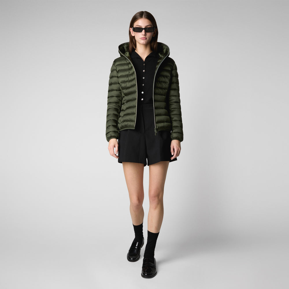 Save the duck PIUMINO ANIMAL FREE CON CAPPUCCIO DONNA ALEXIS VERDE BOSCO In Saldo