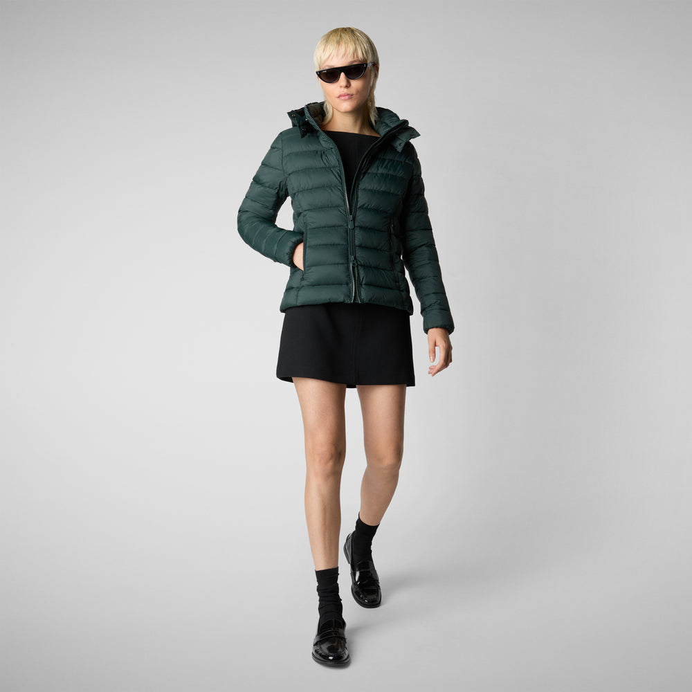 Save the duck PIUMINO ANIMAL FREE CON CAPPUCCIO DONNA AMELIE VERDE NERO Italy