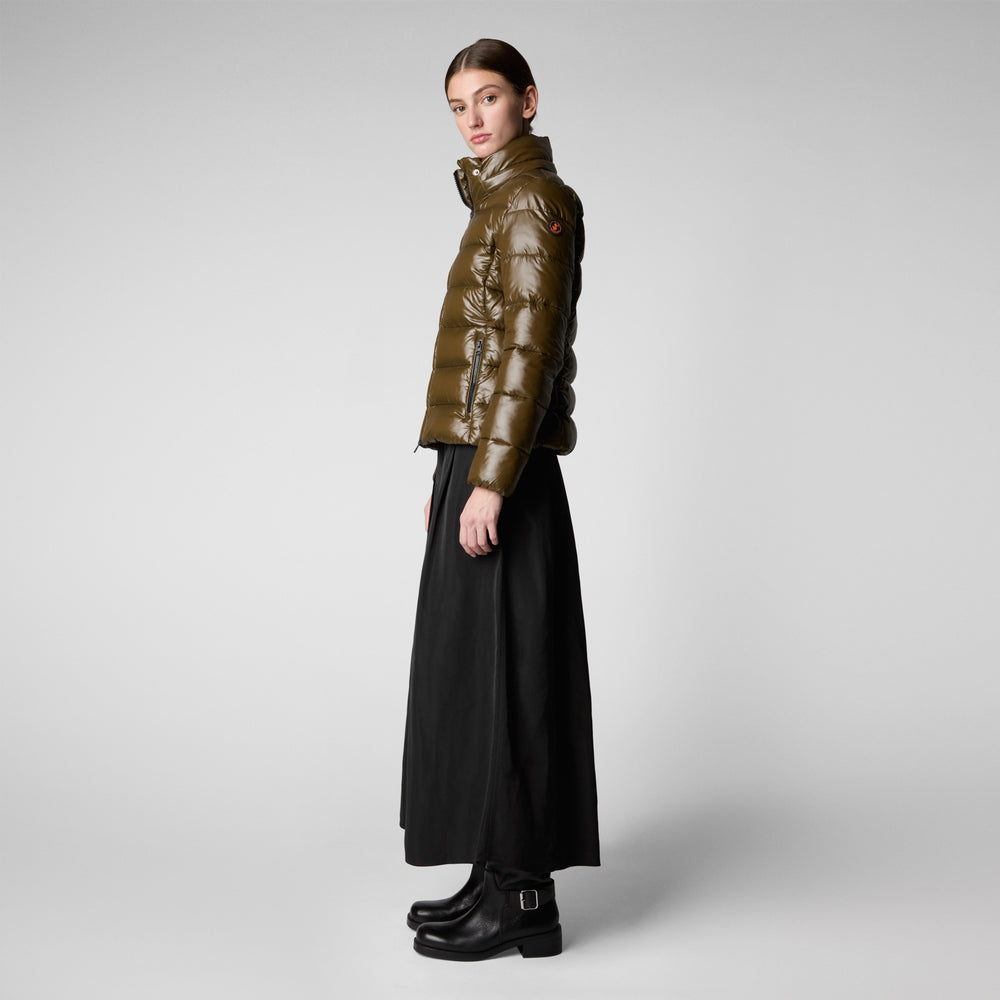 Save the duck PIUMINO ANIMAL FREE CON CAPPUCCIO DONNA COSMARY VERDE CORTECCIA 2025