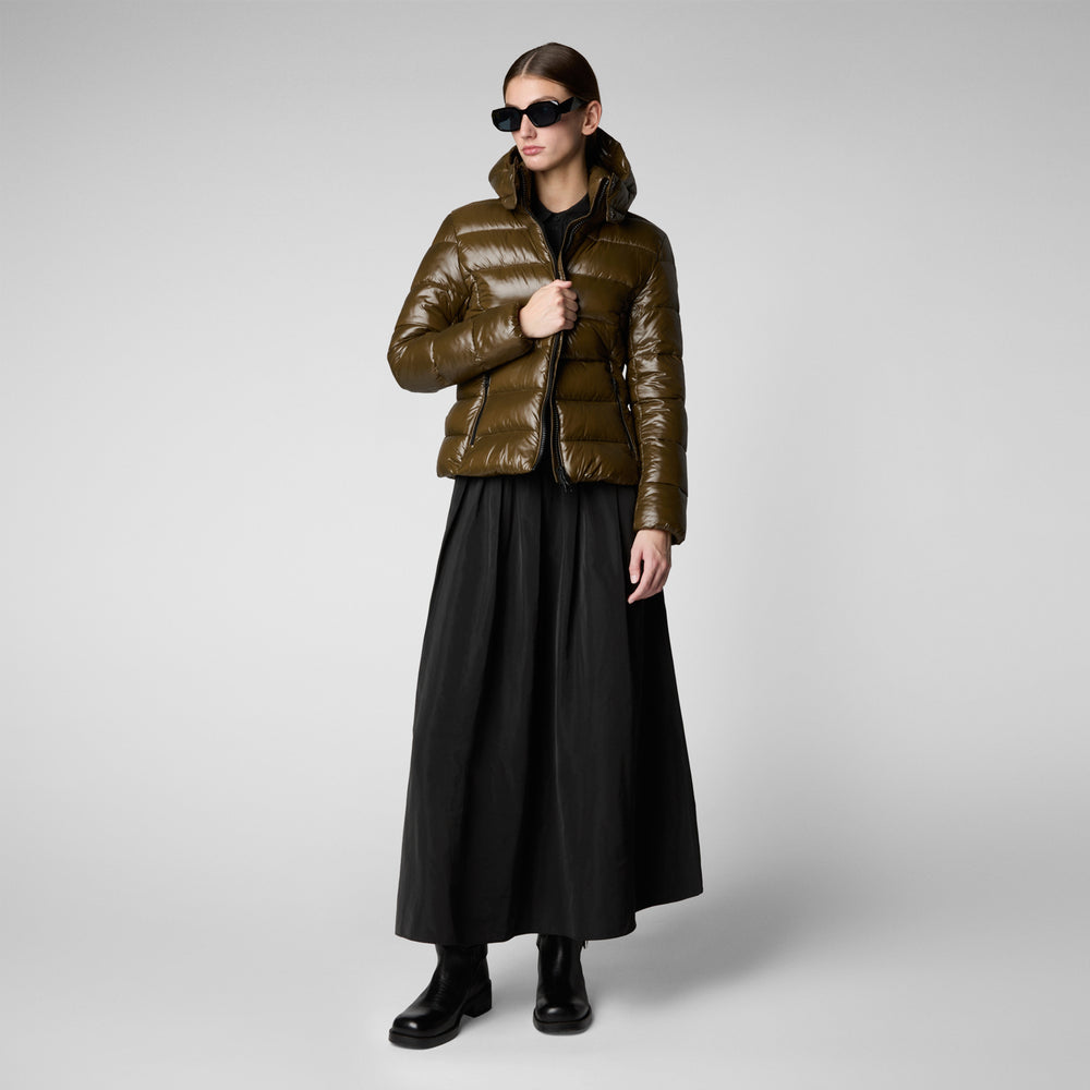 Save the duck PIUMINO ANIMAL FREE CON CAPPUCCIO DONNA COSMARY VERDE CORTECCIA 2025