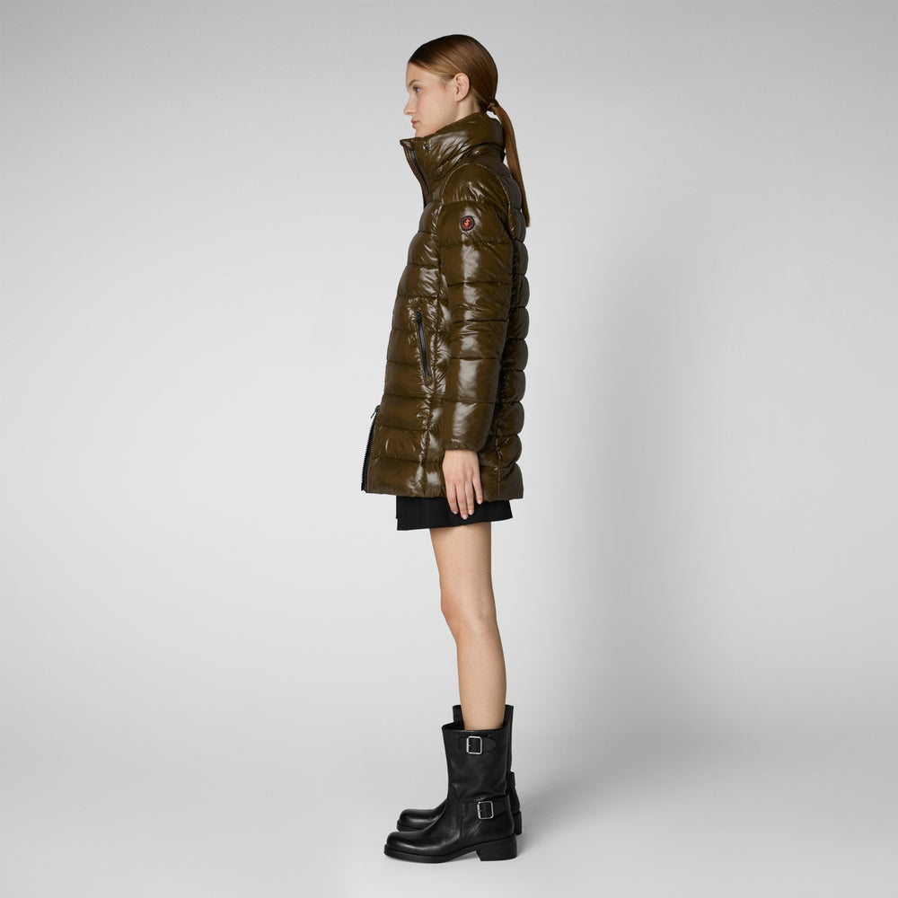 Save the duck PIUMINO ANIMAL FREE CON CAPPUCCIO DONNA MARJORIE VERDE MILITARE Spedizione Gratuita