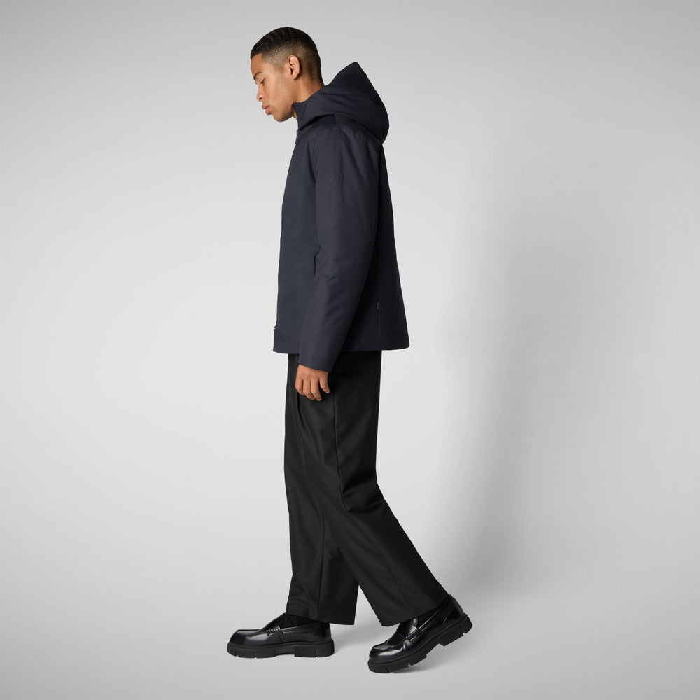 Save the duck PIUMINO ANIMAL FREE CON CAPPUCCIO UOMO BARNABY BLU NERO Offerta