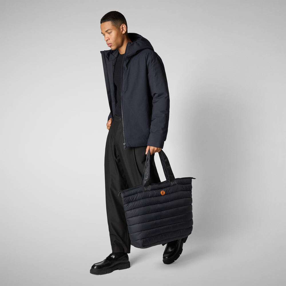 Save the duck PIUMINO ANIMAL FREE CON CAPPUCCIO UOMO BARNABY BLU NERO Offerta