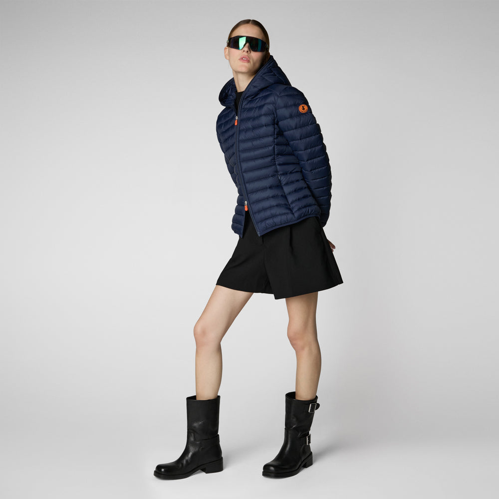 Save the duck Piumino animal free con cappuccio donna Daisy blu navy In Linea