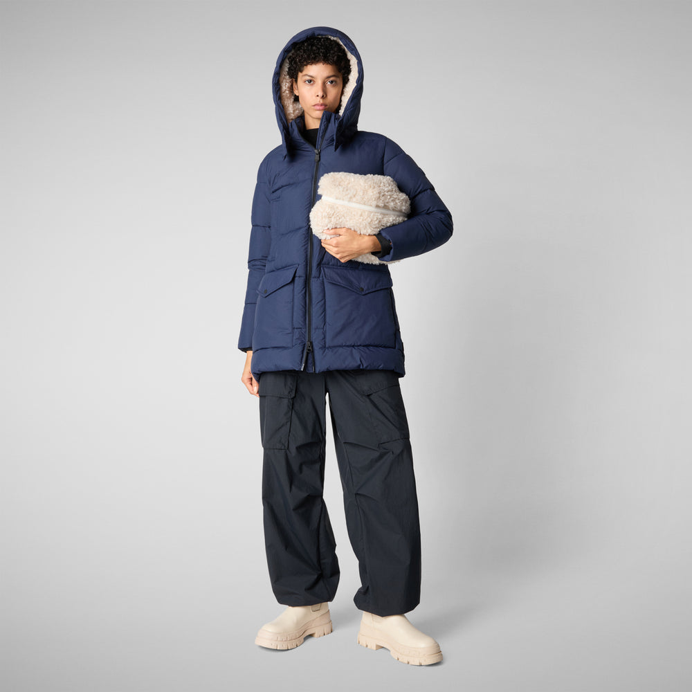 Save the duck PIUMINO ANIMAL FREE CON CAPPUCCIO DONNA FARRAH BLU NAVY Pezzi Unici