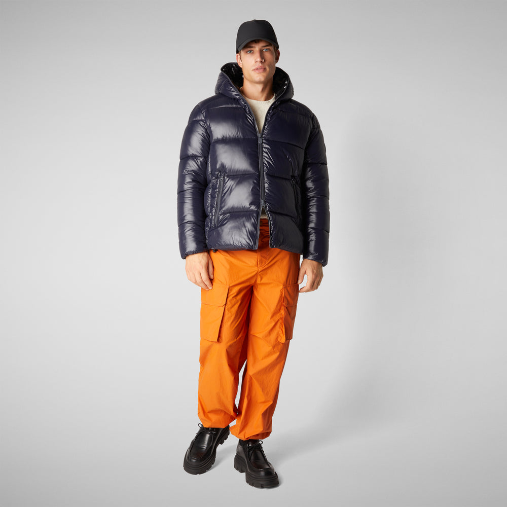 Save the duck PIUMINO ANIMAL FREE CON CAPPUCCIO UOMO EDGARD BLU NERO Consegna Veloce