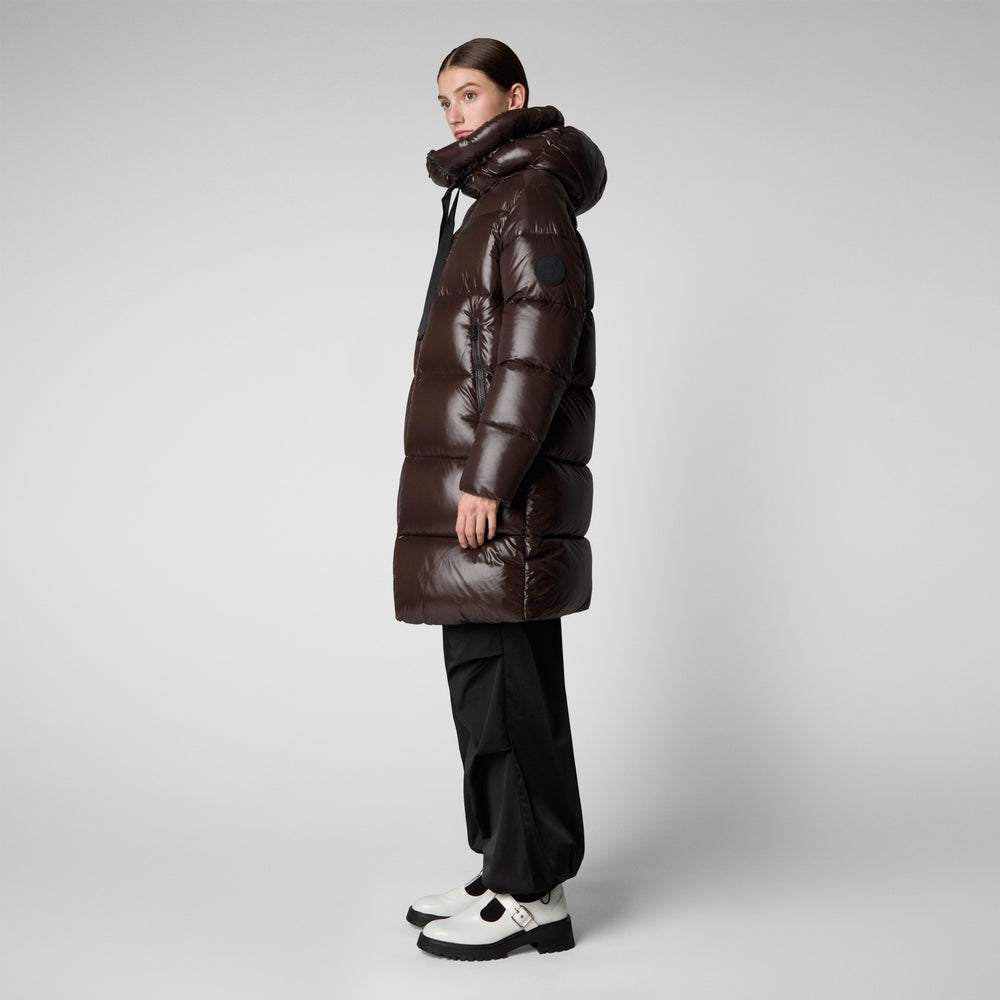 Save the duck PIUMINO ANIMAL FREE CON CAPPUCCIO DONNA ISABEL MARRONE NERO Consegna Veloce