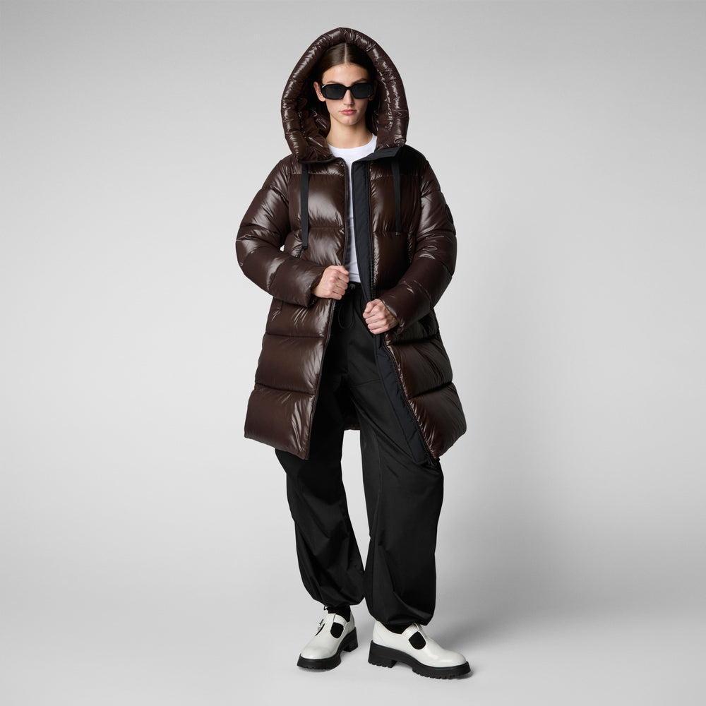 Save the duck PIUMINO ANIMAL FREE CON CAPPUCCIO DONNA ISABEL MARRONE NERO Consegna Veloce