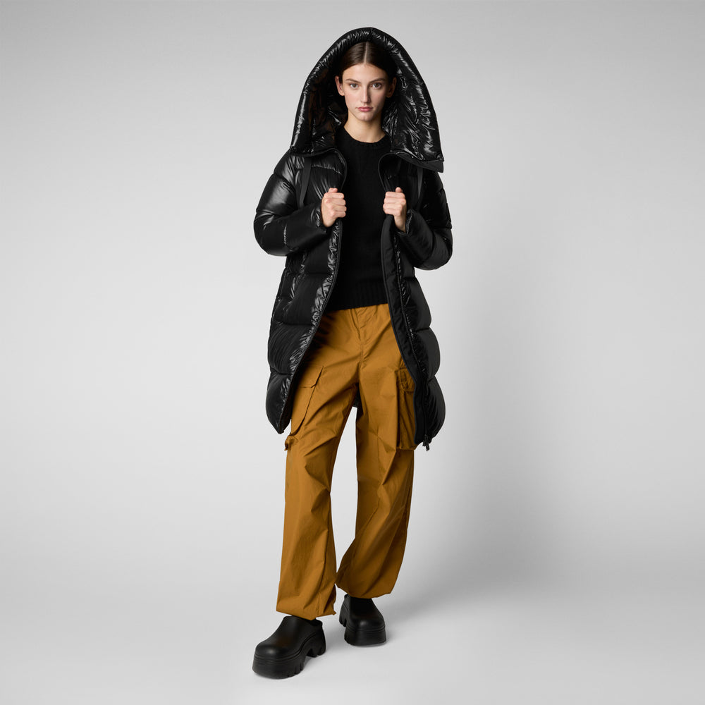 Save the duck PIUMINO ANIMAL FREE CON CAPPUCCIO DONNA ISABEL NERO Consegna Veloce