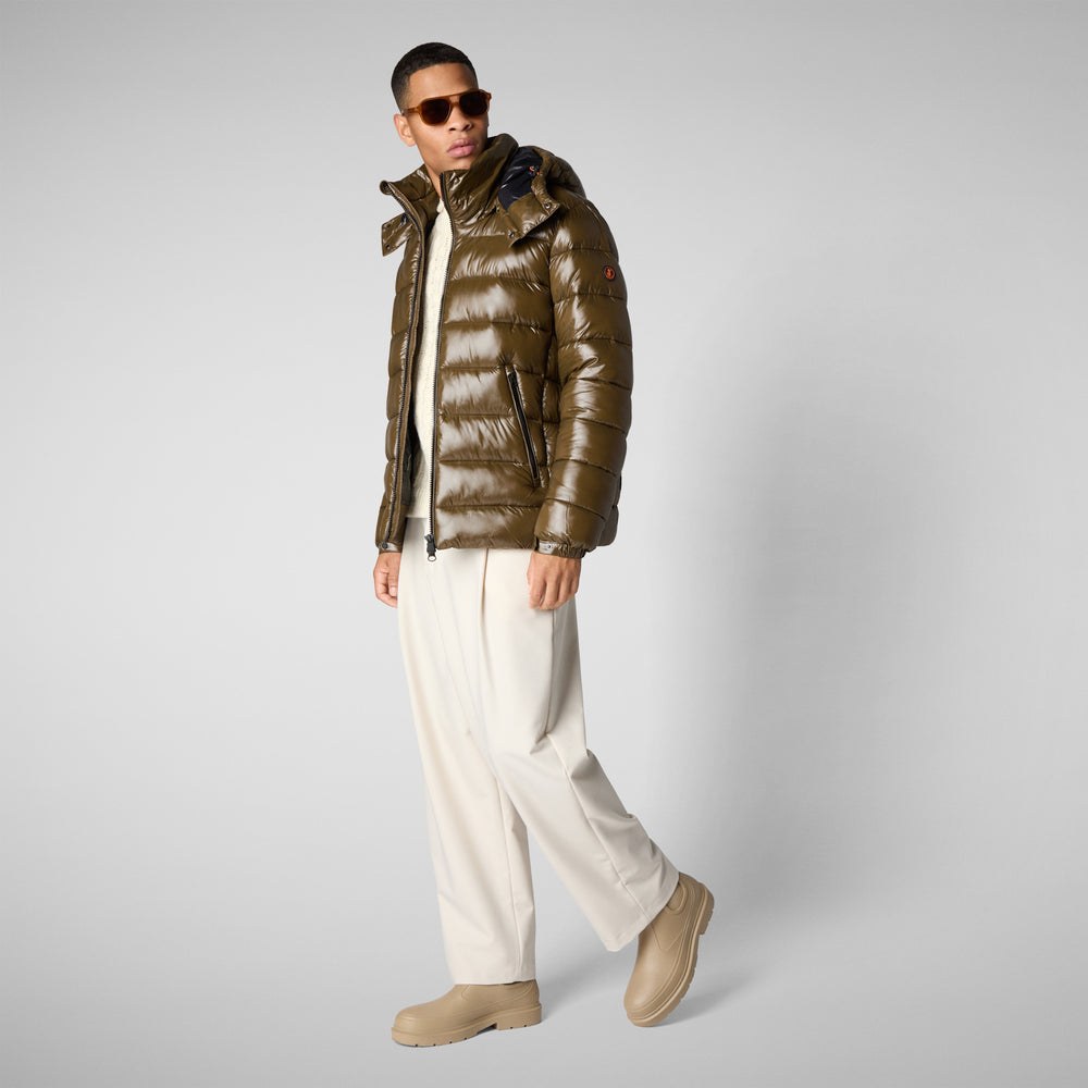 Save the duck PIUMINO ANIMAL FREE CON CAPPUCCIO UOMO FLORIAN VERDE CORTECCIA Vendita Calda