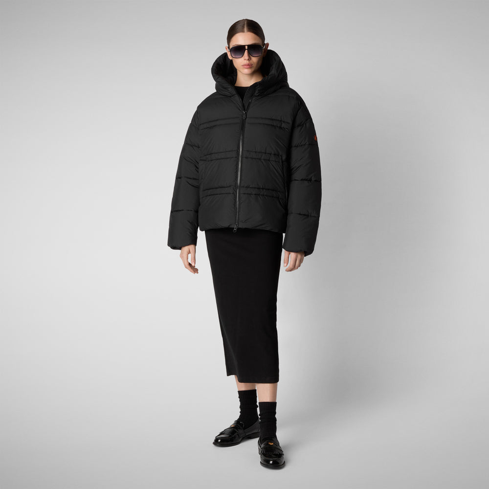 Save the duck PIUMINO ANIMAL FREE CON CAPPUCCIO DONNA KERI NERO Sostegno trimestrale