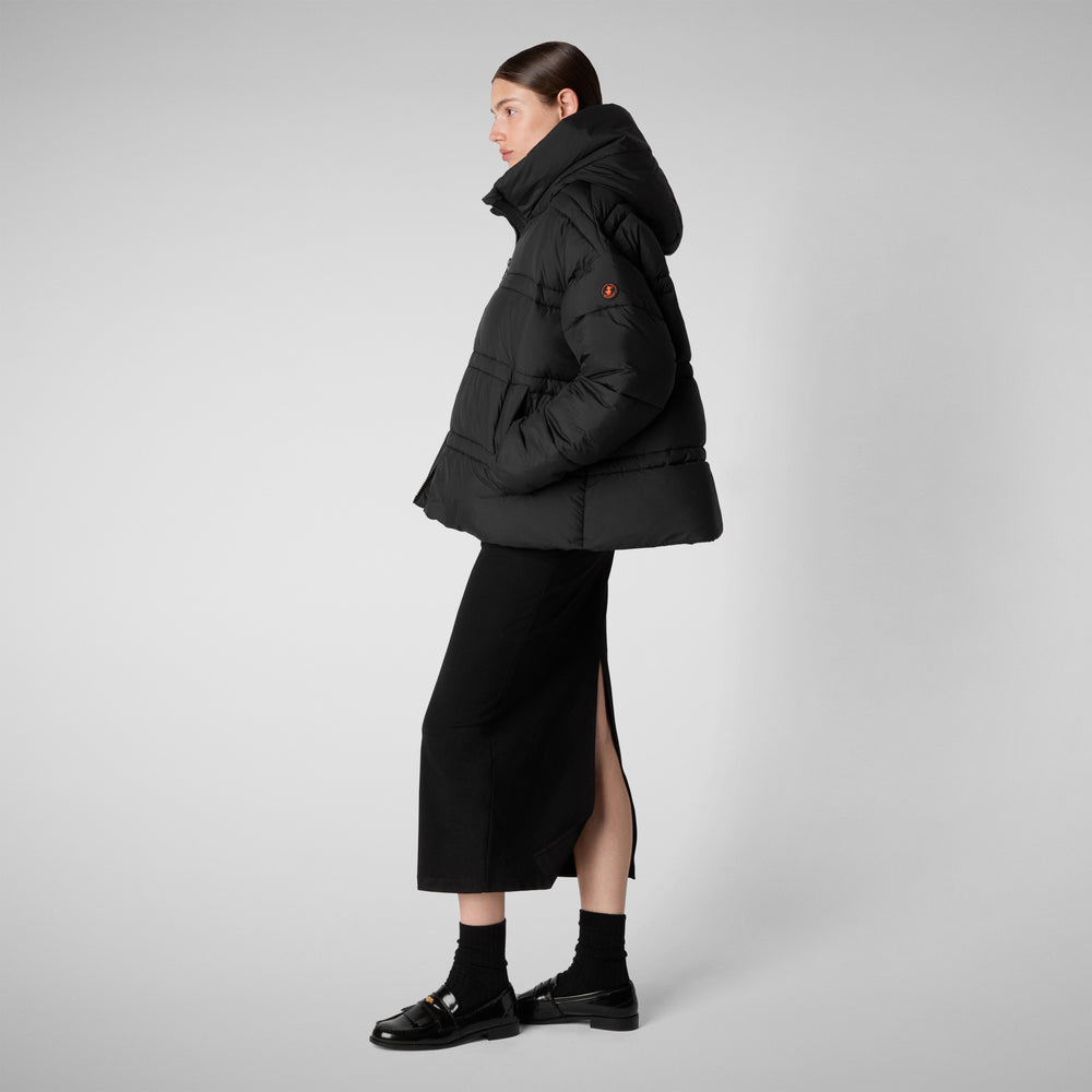 Save the duck PIUMINO ANIMAL FREE CON CAPPUCCIO DONNA KERI NERO Sostegno trimestrale