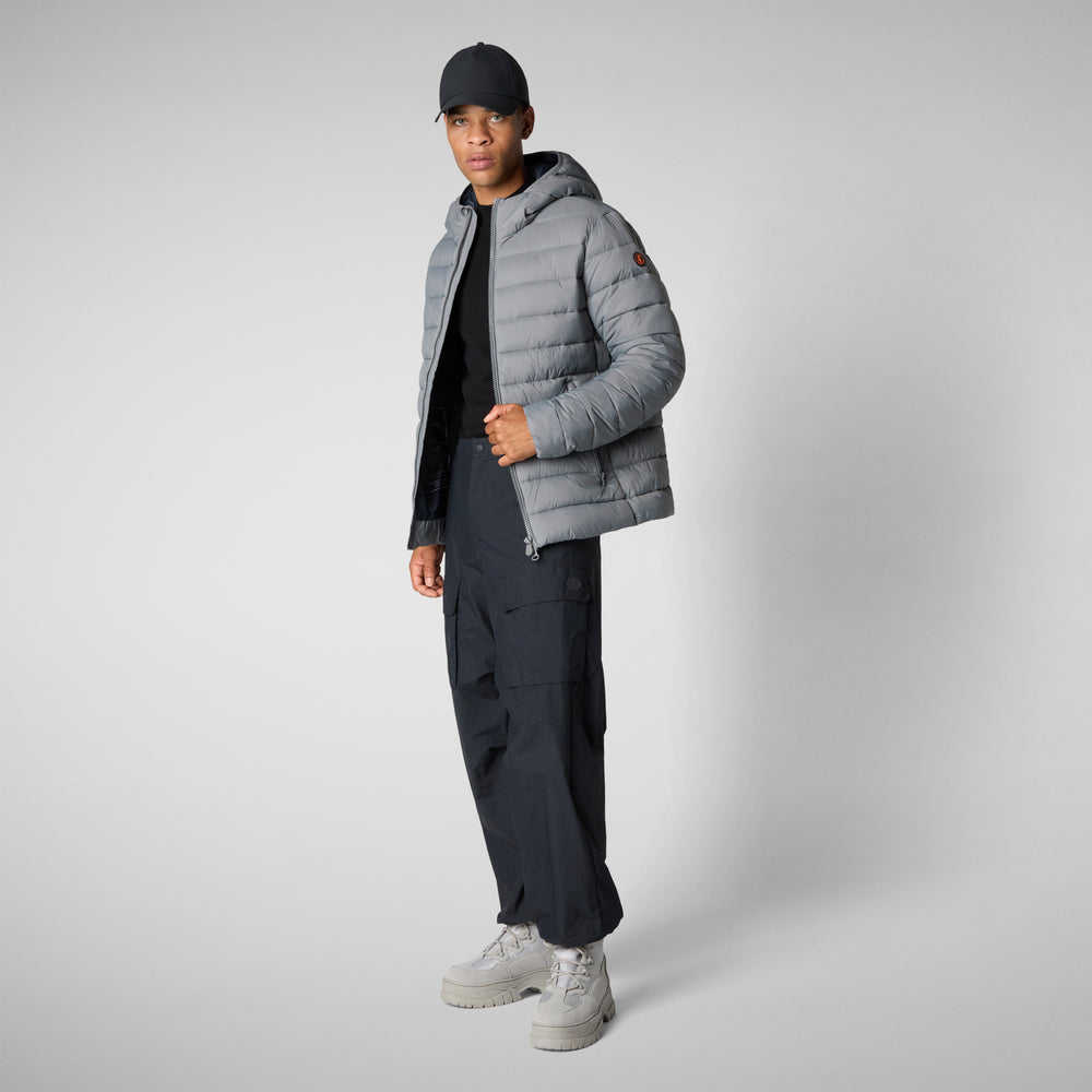 Save the duck PIUMINO ANIMAL FREE CON CAPPUCCIO UOMO HECTOR GRIGIO Fino Al -60%