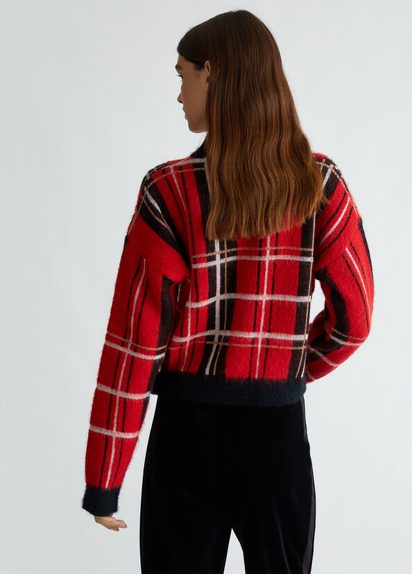Liu Jo Pullover in tartan rosso In Saldo