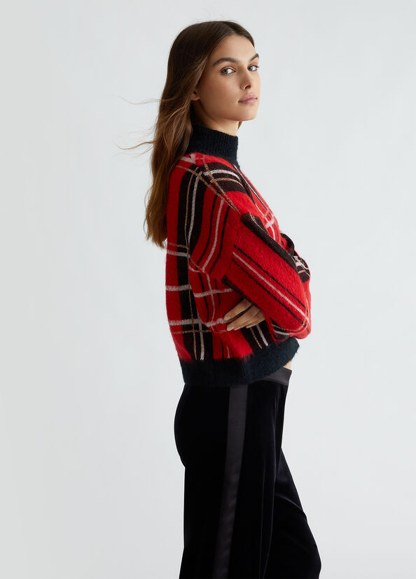 Liu Jo Pullover in tartan rosso In Saldo