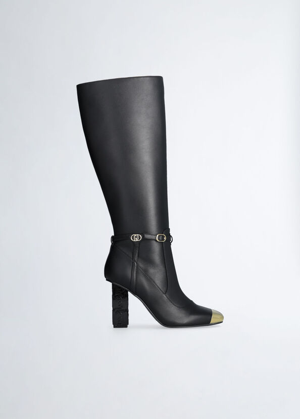 Liu Jo Stivali neri con tacco logato Shopping Online