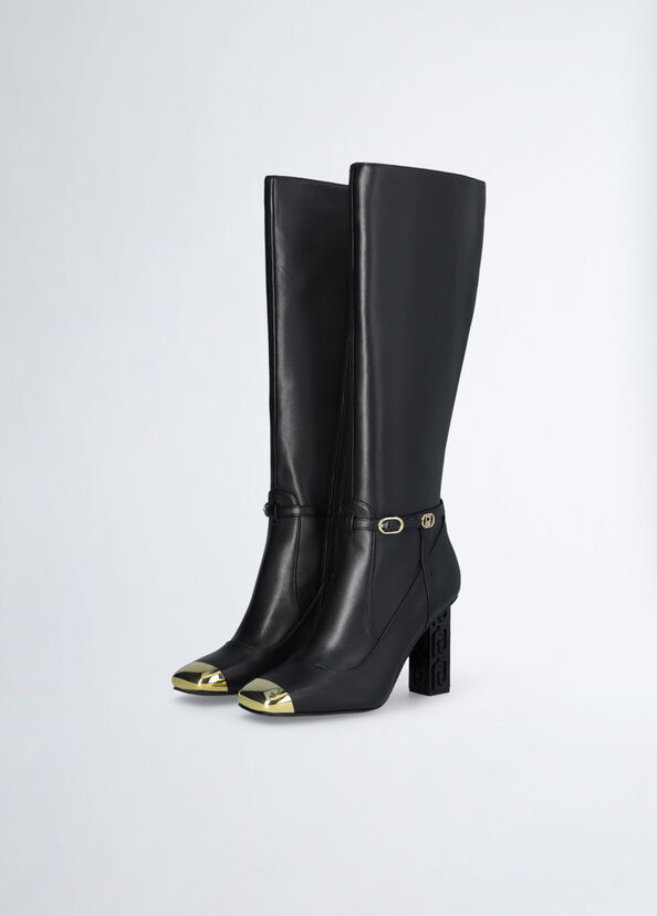 Liu Jo Stivali neri con tacco logato Shopping Online