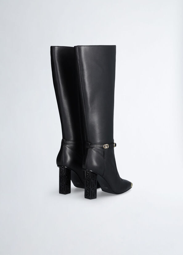 Liu Jo Stivali neri con tacco logato Shopping Online