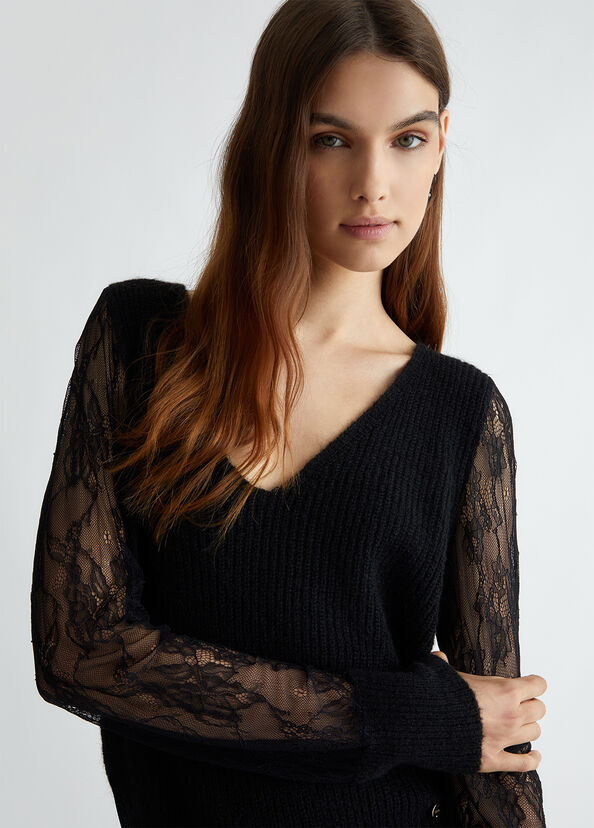 Liu Jo Maglia nera con pizzo Spedizione Gratuita