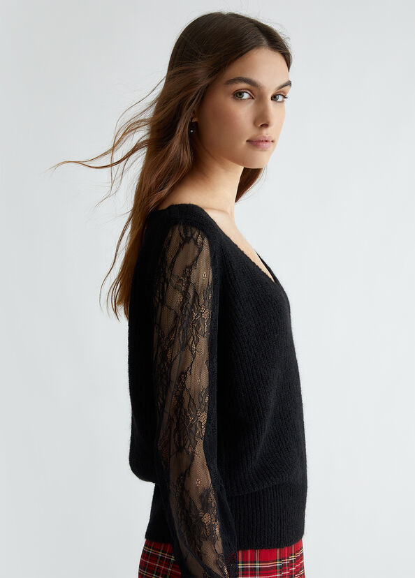 Liu Jo Maglia nera con pizzo Spedizione Gratuita