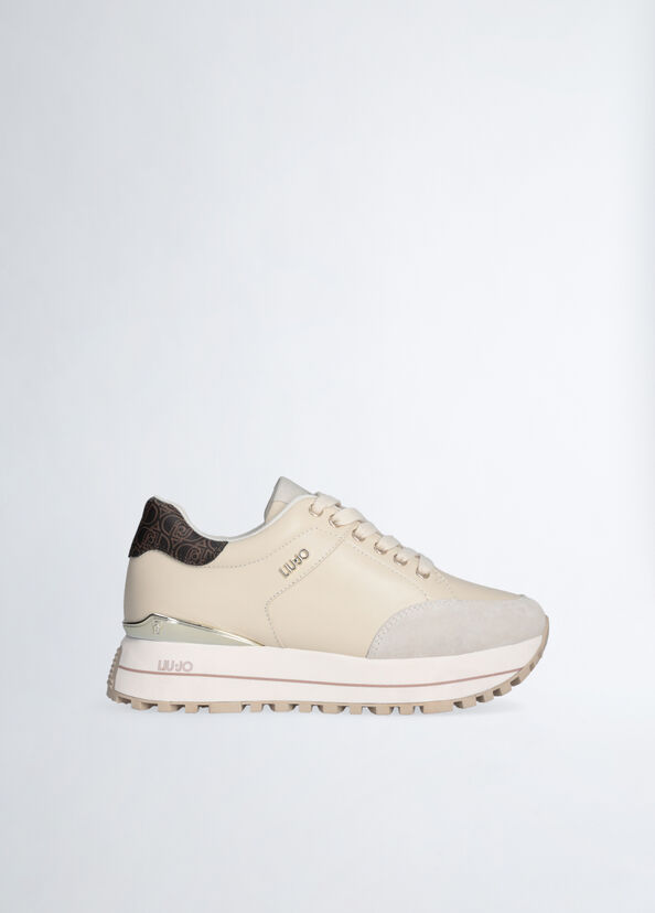 Liu Jo Sneakers platform in pelle beige Vendita Calda
