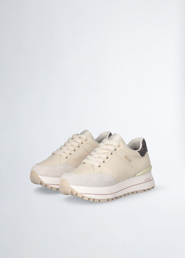 Liu Jo Sneakers platform in pelle beige Vendita Calda