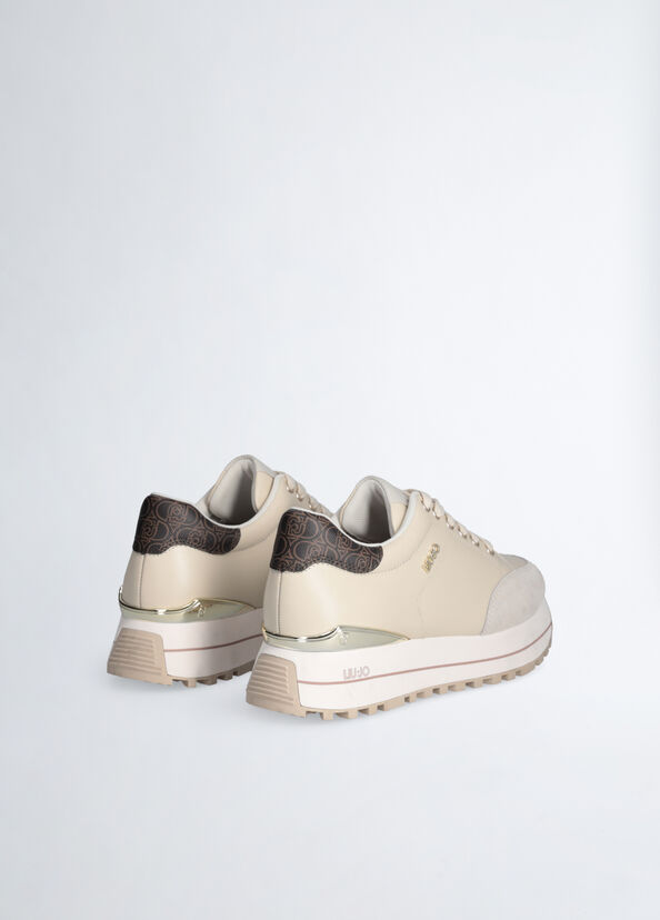 Liu Jo Sneakers platform in pelle beige Vendita Calda