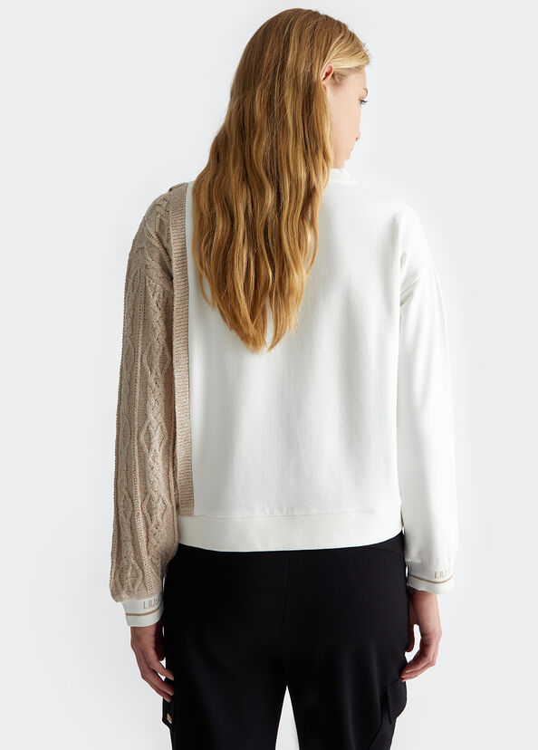 Liu Jo Felpa bianca con inserto in maglia Shopping Online