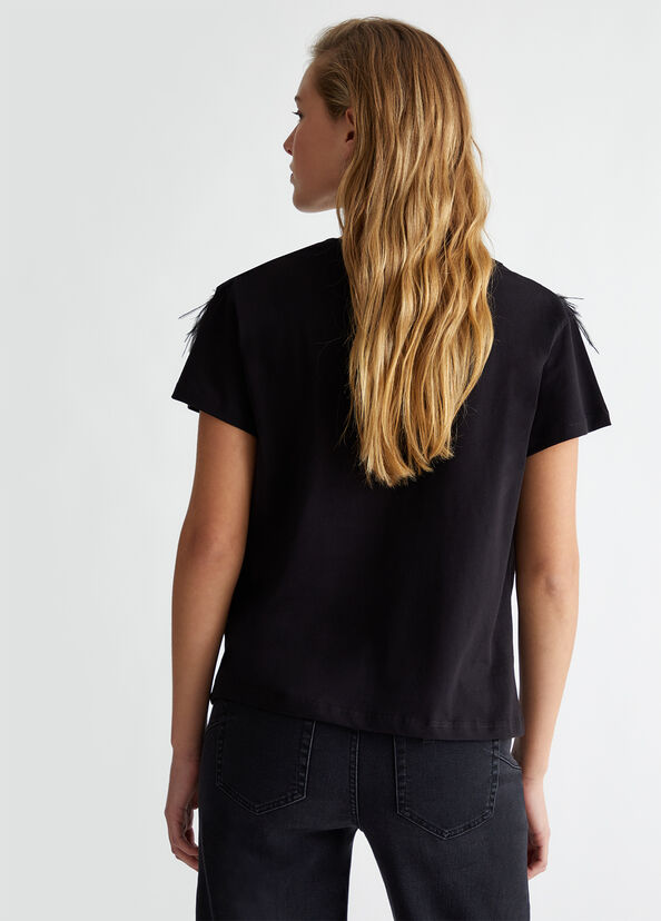 Liu Jo T-shirt con piume gioiello Online