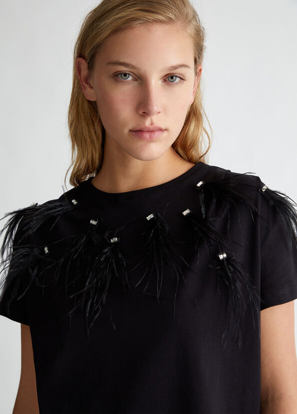 Liu Jo T-shirt con piume gioiello Online