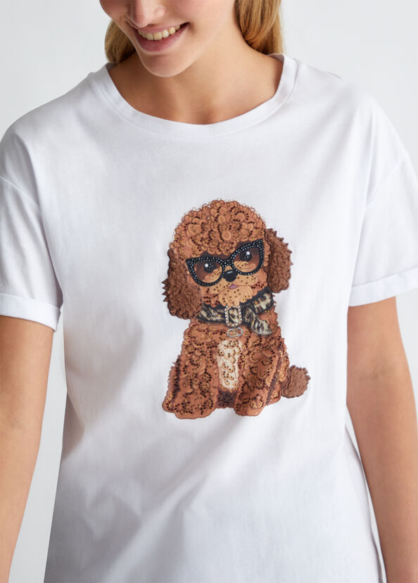 Liu Jo T-shirt con stampa e applicazioni Saldi Di Fabbrica