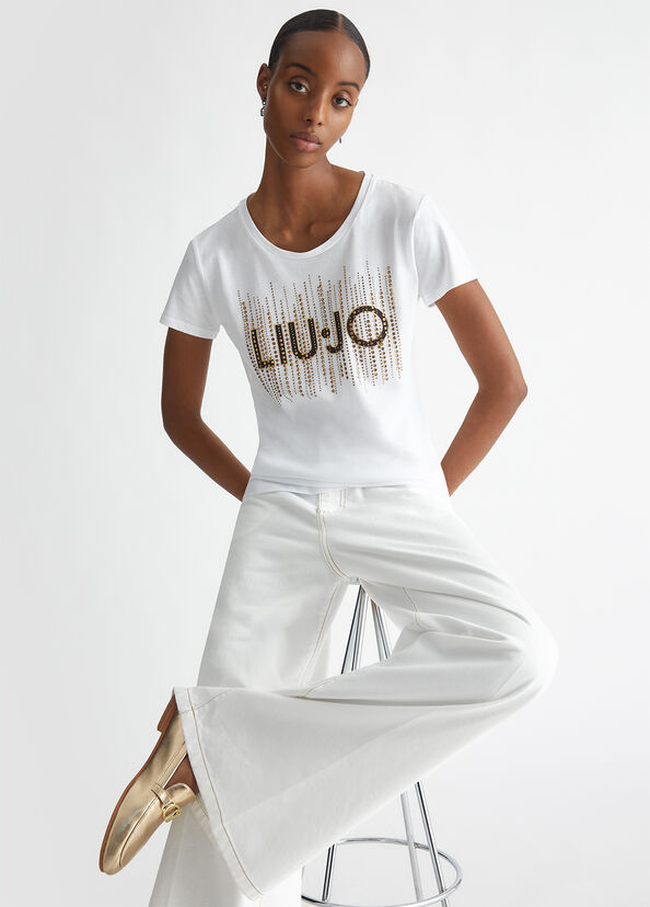 Liu Jo T-shirt con logo e strass Italy