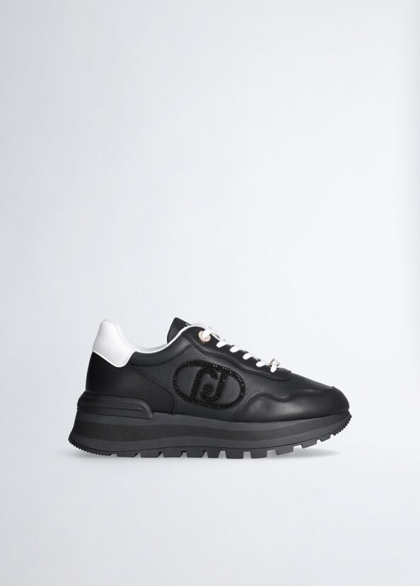 Liu Jo Sneakers nere in pelle con logo gioiello Outlet