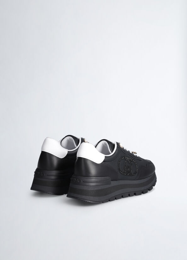Liu Jo Sneakers nere in pelle con logo gioiello Outlet