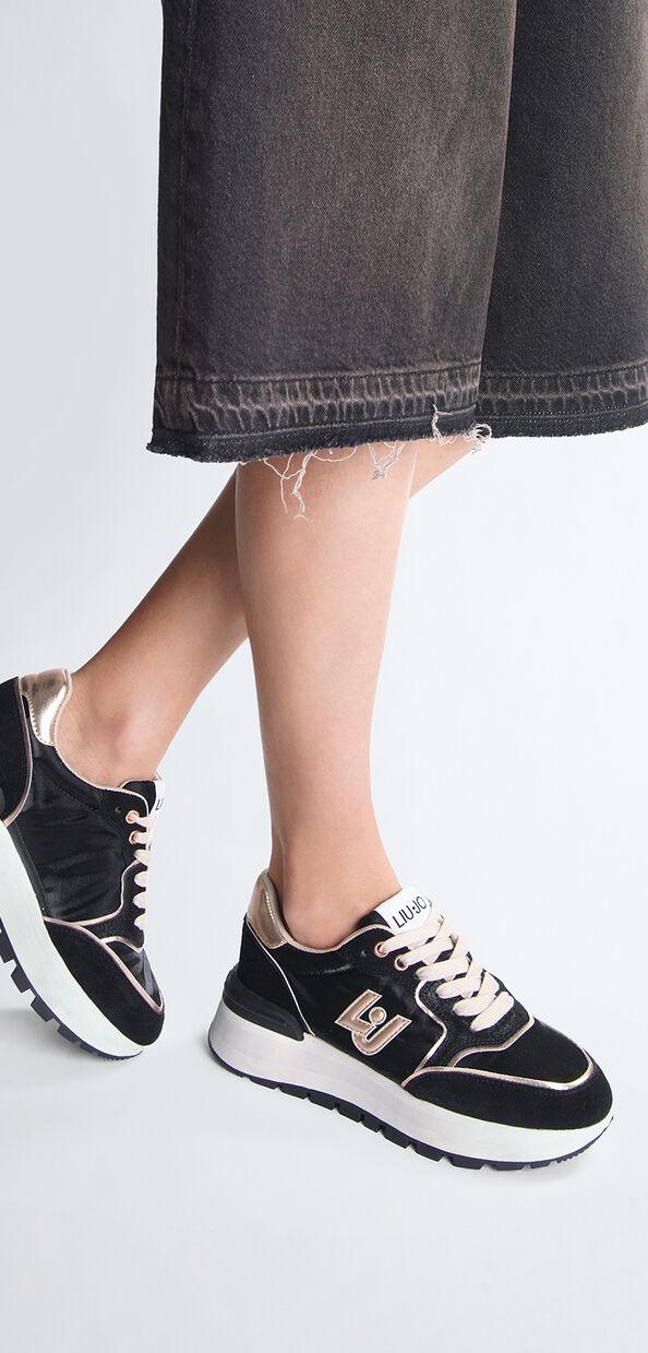 Liu Jo Sneakers platform in suede e shiny nylon In Vendita