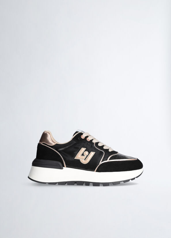 Liu Jo Sneakers platform in suede e shiny nylon In Vendita