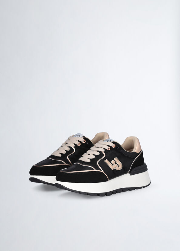 Liu Jo Sneakers platform in suede e shiny nylon In Vendita