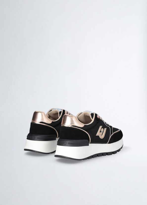 Liu Jo Sneakers platform in suede e shiny nylon In Vendita