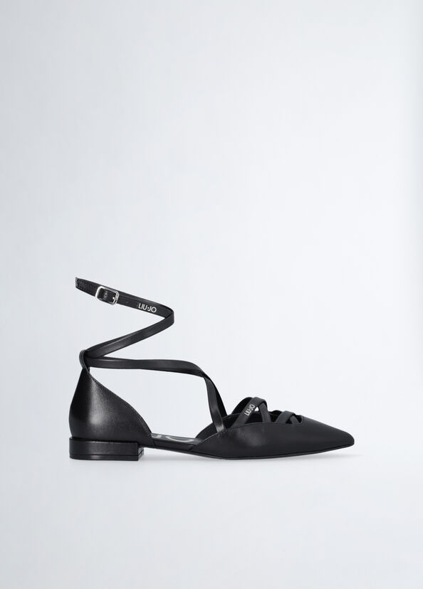 Liu Jo Ballerine nere in pelle con cinturino Online Outlet