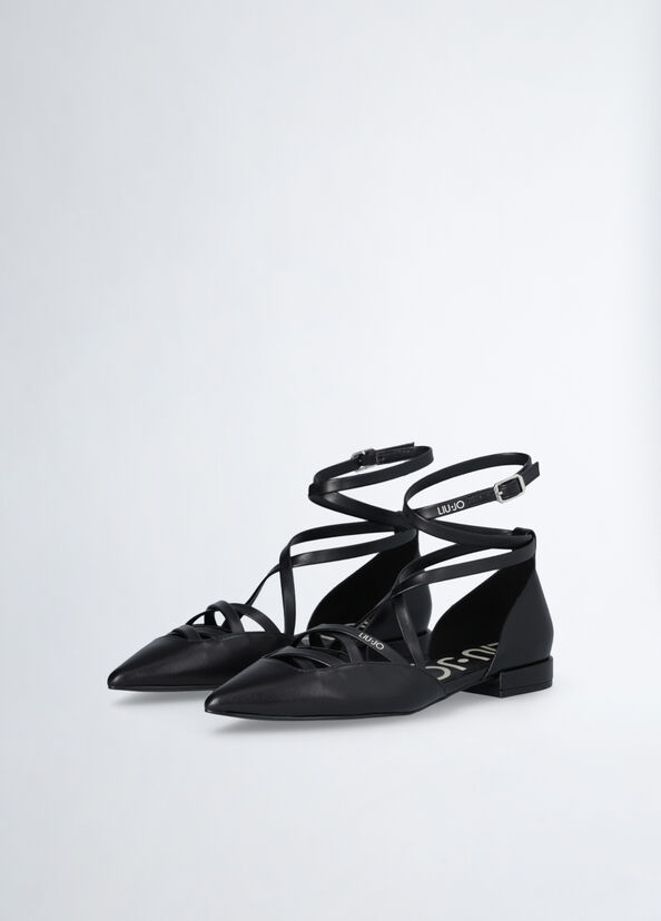 Liu Jo Ballerine nere in pelle con cinturino Online Outlet
