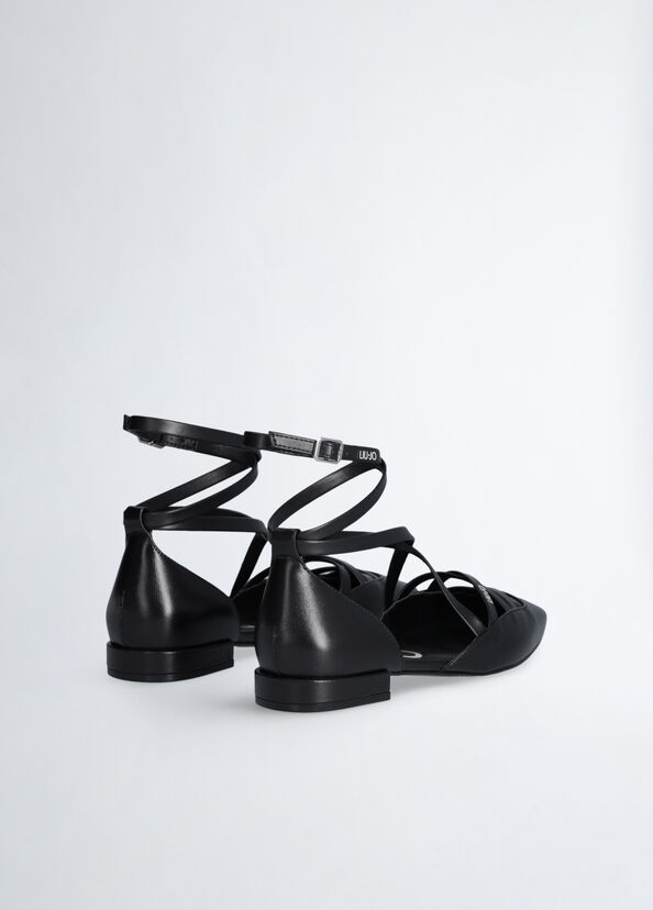 Liu Jo Ballerine nere in pelle con cinturino Online Outlet
