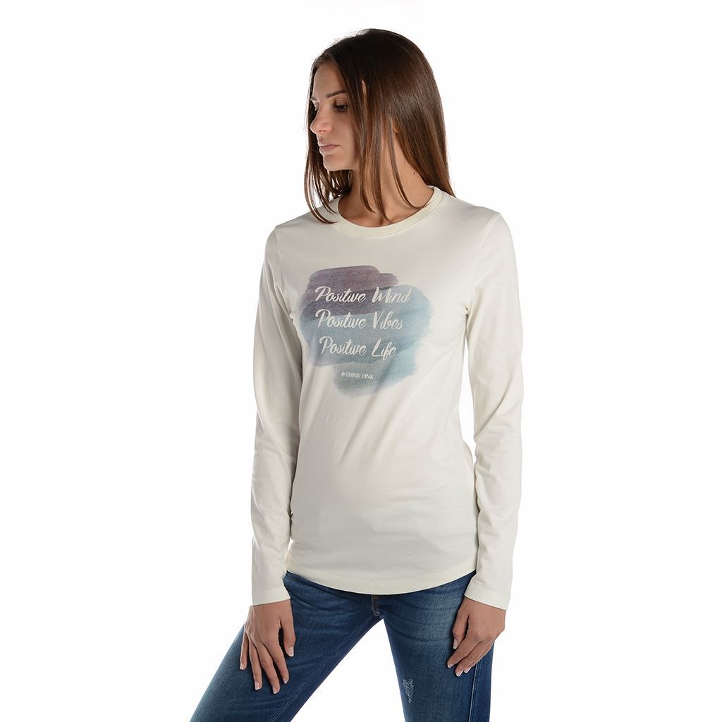 Think Pink T-shirt Donna Manica Lunga fw1802 Spedizione Gratuita