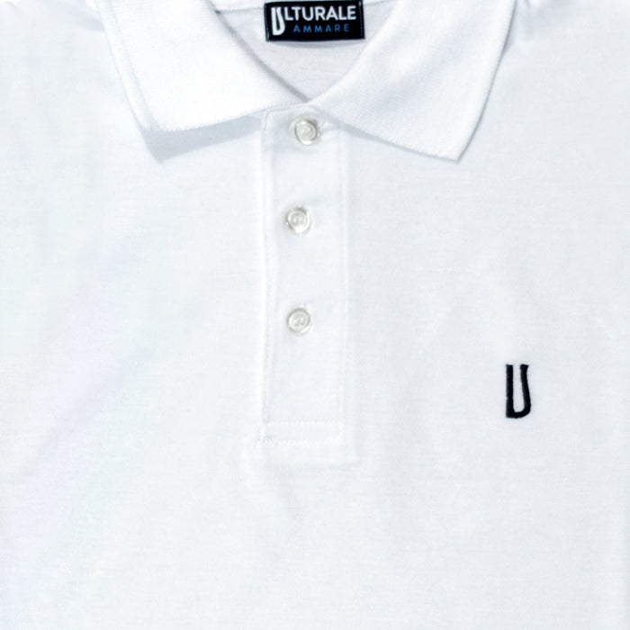 Ulturale Polo bianca con logo Ulturale blu in 100% cotone - Ulturale Convenienza