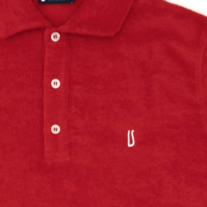 Ulturale Polo in spugna rossa con logo Ulturale bianco in 100% cotone - Ulturale Economico