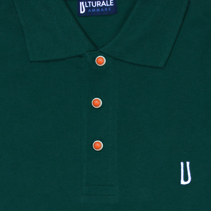 Ulturale Polo verde con bottoni in corallo e argento in 100% cotone - Ulturale Qualità
